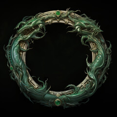 Ornate round frame isolated on black background