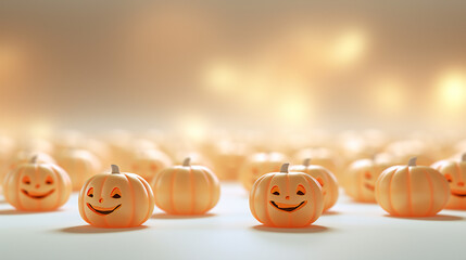 Halloween holiday concept with jack o lantern pumpkin decoration on wooden table over modern background
