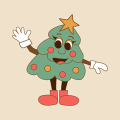 Cute Christmas tree on beige background