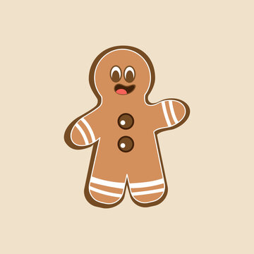 Cute gingerbread cookie on beige background