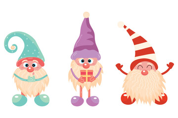 Set of New Year gnomes on white background