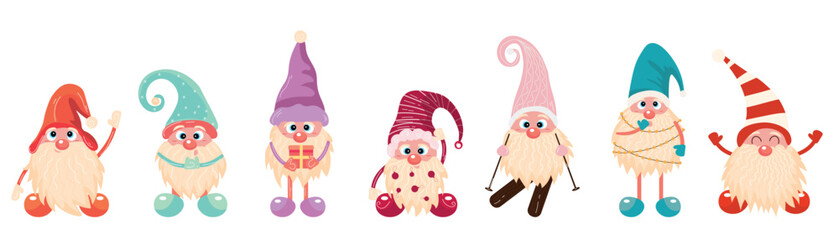 Set of New Year gnomes on white background