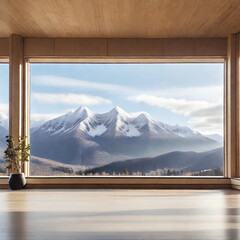 HD wallpaper with the view from the window to the mountains. AI Generated 