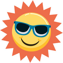 Sun cartoon sunglasses happy face isolated on white background.