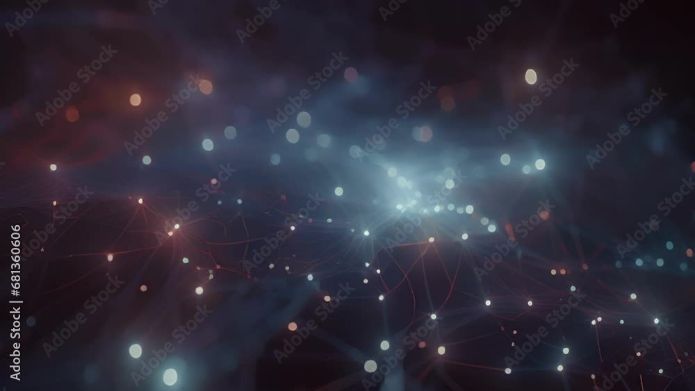 Poster a network of glowing blue lines resembling a neural network stretching out in all directions and sca