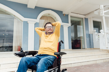 a man with disabilities near the building