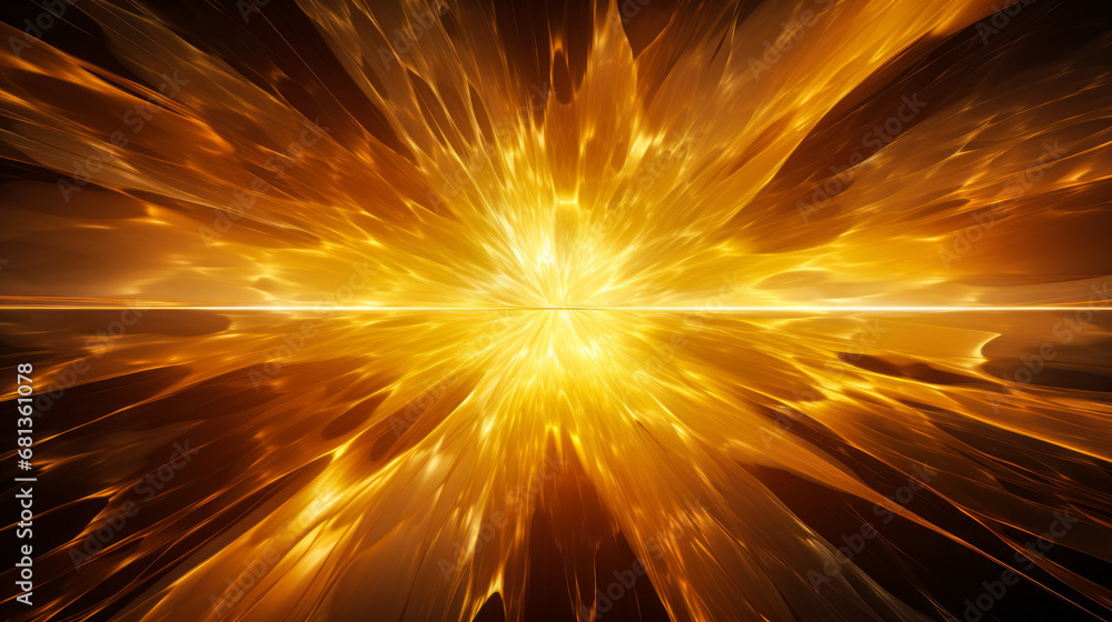 Poster gleaming golden fractal starburst: an abstract background with shimmering lines and gloss.