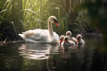Foto op Aluminium Mother swan with her chicks © Ruslan Gilmanshin