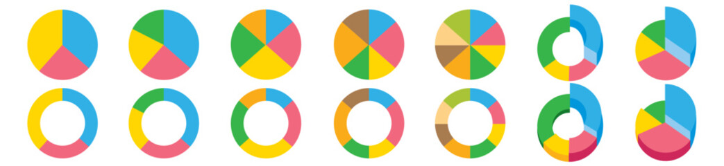Pie charts, Diagrams, Circles Infographic, set collection vector illustration