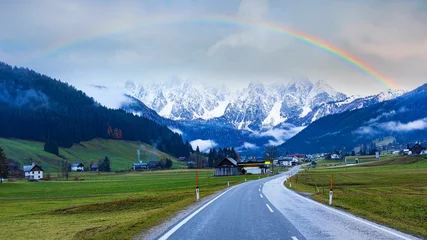 Foto op Plexiglas The road journey with Gosau town, Salzkammergut, Austria © SASITHORN