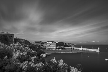 View of the port of Le Palais in Belle-île-en-mer. Infrared and black-and-white image.