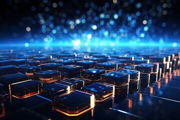 Obraz premium Futuristic blue hexagon background science illustration HUD components Technology concept. 3D landscape. Big data future abstract background.