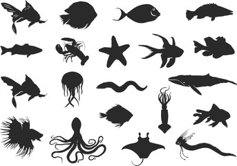 Sea fish silhouette, Fish clipart, Fish silhouette, Saltwater fish silhouette, Sea fish svg, Ocean fish silhouette, Sea fish vector, Sea fish bundle.