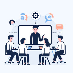 Group business team video conference meeting online and business people brainstorming concept, Vector illustration