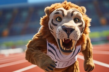 an anthropomorphic cheetah running a track race