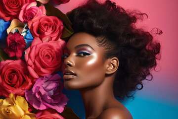 アフリカ系アメリカ人モデルのスキンケア化粧品のイメージ
