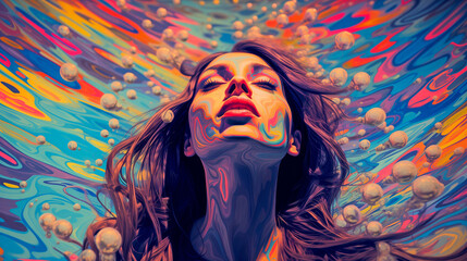 HALLUCINATION DREAM. PSYCHEDELIC HORIZONTAL ILLUSTRATION. legal AI	