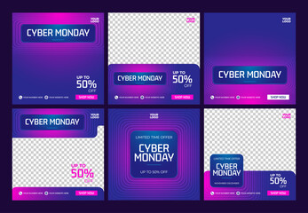Blue and Purple Gradient Cyber Monday Social Media Ads  - obrazy, fototapety, plakaty