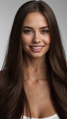 Naklejka premium Portrait of a beautiful young girl with natural make-up and well-groomed hair on a white background in the studio