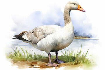 a swan in nature in watercolor art style