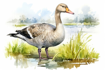 Naklejka na ściany i meble a swan in nature in watercolor art style