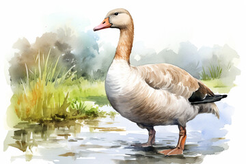 Naklejka na ściany i meble a swan in nature in watercolor art style