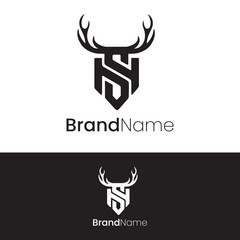 Letter SN SH Deer Antlers Hunting Ranch Logo