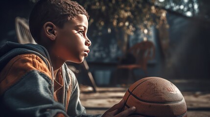 A young basketball player on the bench thinking about tactics until the final victory - obrazy, fototapety, plakaty