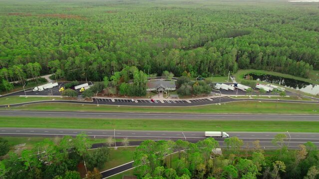 revealing Osceola National Forest Rest Area I-10 East MM 318, Transportation concept. Aerial 4k