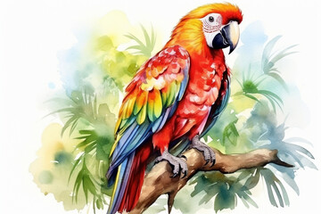 a parrot in nature in watercolor art style