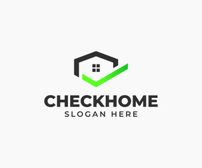 Real estate with check mark vector logo.