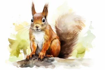 Fotobehang a squirrel in nature in watercolor art style © Yoshimura