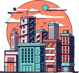 Naklejka premium town in the city illustration design, transparent
