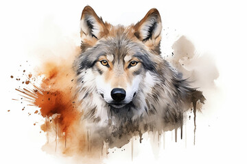 a wolf in nature in watercolor art style - obrazy, fototapety, plakaty