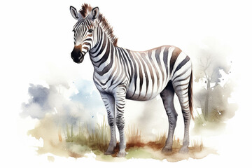 Fototapeta na wymiar a zebra in nature in watercolor art style