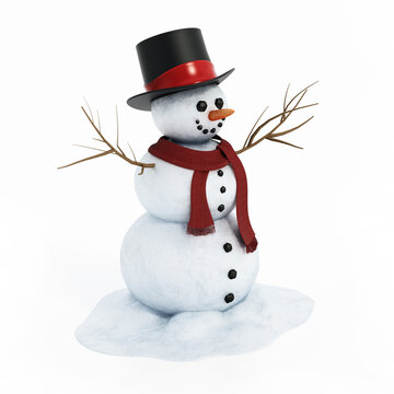 Snowman isolated on white background. 3D illustration