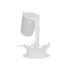 pouring milk with splash 3d illustration concept