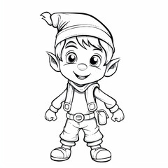 Obraz na płótnie Canvas Coloring page for kids, christmas Elf, cartoon style Illustration.