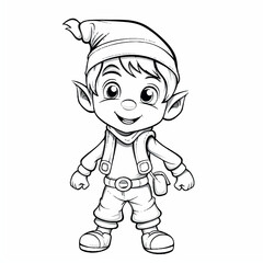 Coloring page for kids, christmas Elf, cartoon style Illustration.