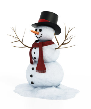 Snowman isolated on white background. 3D illustration
