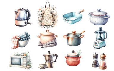 Lamas personalizadas para cocina con tu foto Watercolor kitchen utensils and kitchen on white background.