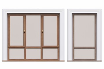 windows in the interior isolated on white background, 3D illustration, cg render