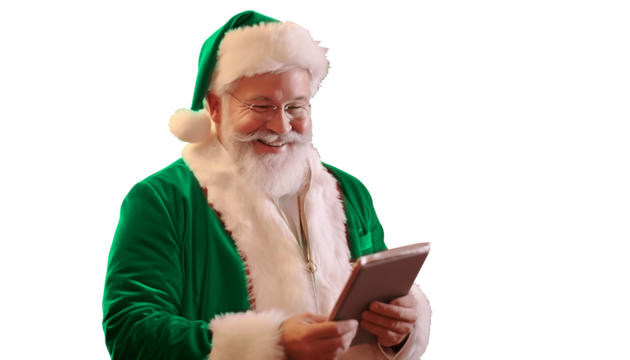 portrait of a man in santa claus green insolated