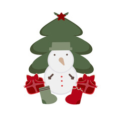 Christmas tree with snowman and gift