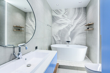 interior apartment room bathroom, sink, decorative elements, toilet