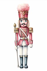 Vertical watercolor illustration of traditional nutcracker. Christmas card concept