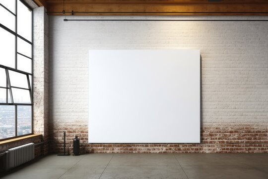 empty blank picture frame in a modern loft - poster mockup