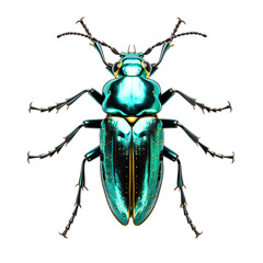 Tiger Beetle Stylized Isolated on Transparent or White Background, PNG