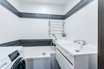 interior apartment room bathroom, sink, decorative elements, toilet