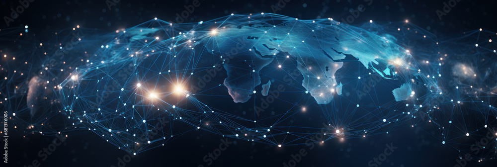 Poster intricate web of global business networking analysis, data exchange, and customer connection in a di